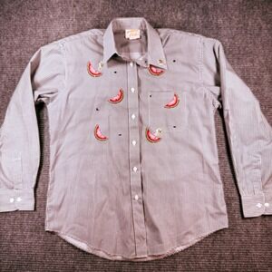 Vintage Tia Gingham Watermelon Embroidered Sequin Button Up Shirt Black White M